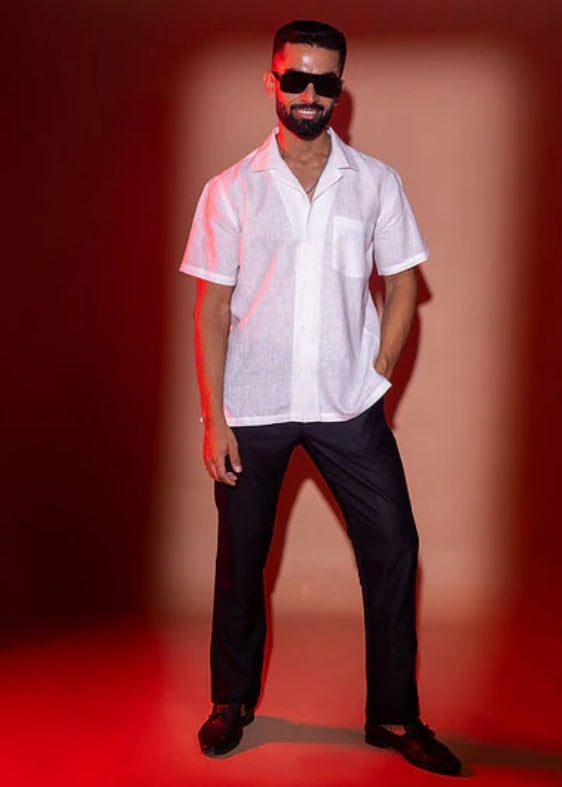 Pure Linen Half Sleeve Shirt-White