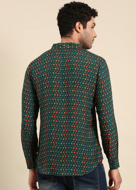 Teal Printed Muslin Shirt