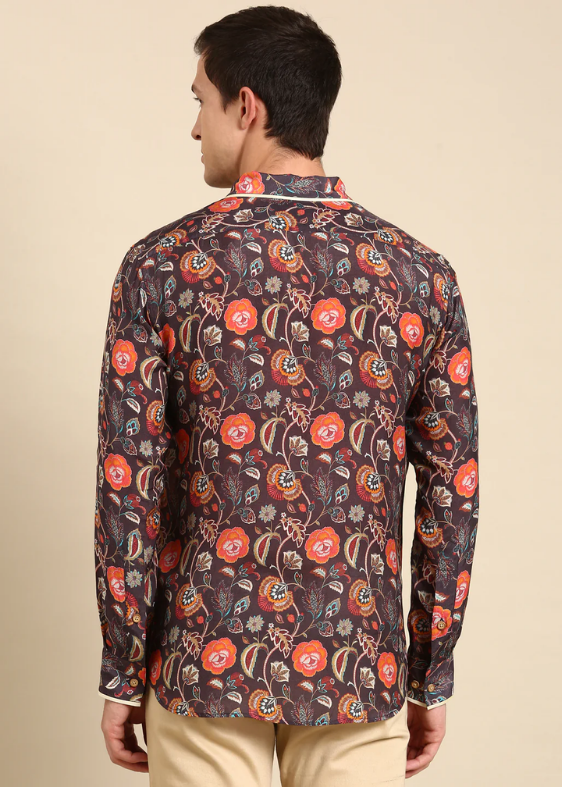 Brown Beige Orange Muslin Shirt