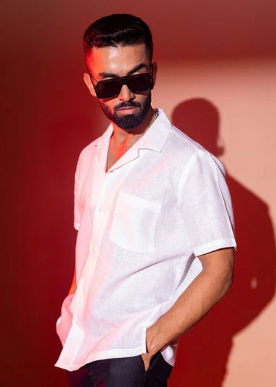 Pure Linen Half Sleeve Shirt-White