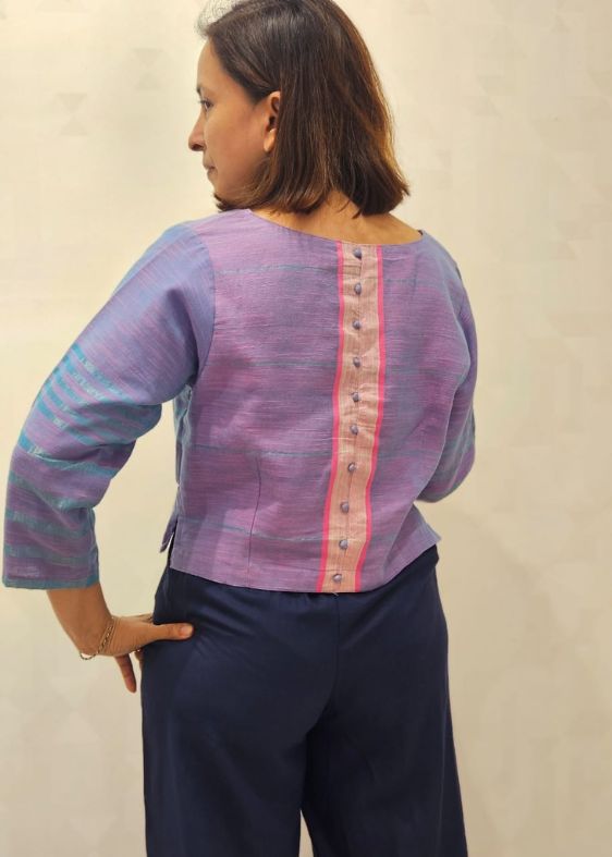 Purple with Blue Stripes Cotton Blouse