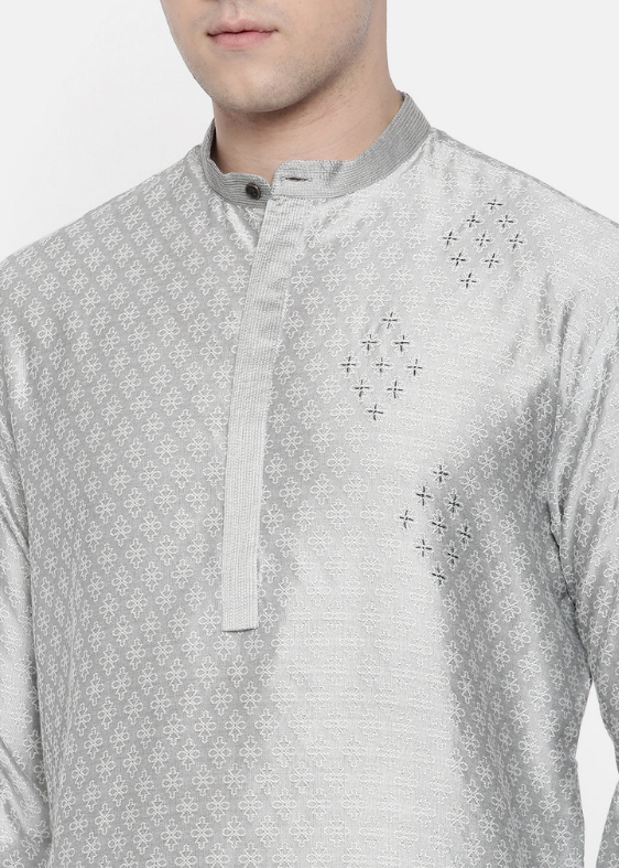 Silk Grey Jaquard Silk Kurta Set