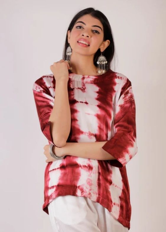 Modal Satin Tie and Dye Co-ord Set- Wine