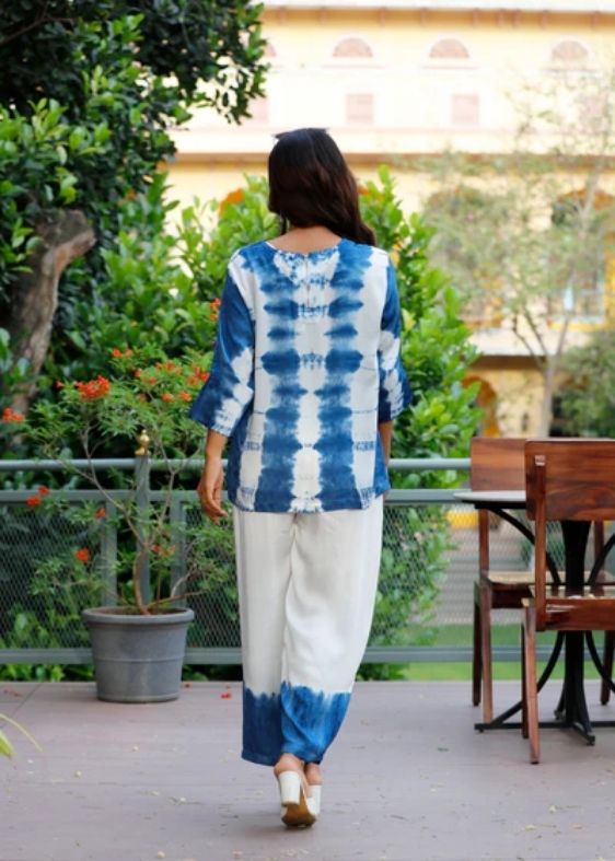 Modal Satin Tie and Dye Co-ord Set- Navy