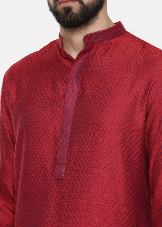 Red Silk Cotton Jaquard Kurta Set