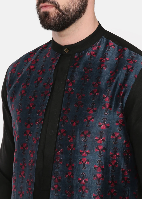Black Blue Printed Kurta Set