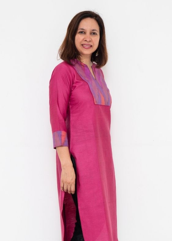 Pink Deepam Neck Tussar Long Kurta