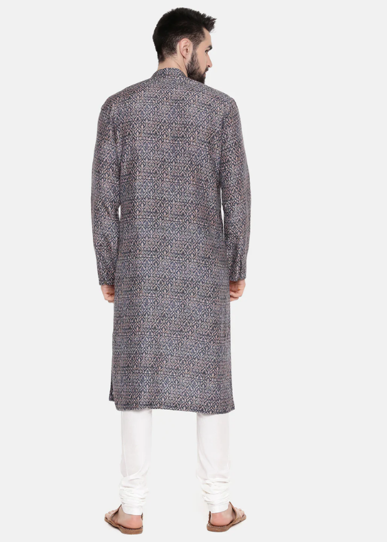 Linen Bemberg Blue Print Kurta Set