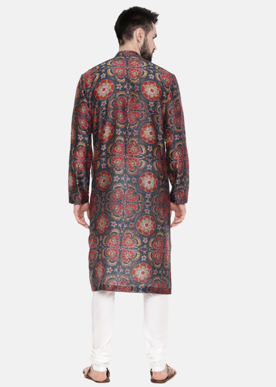 Teal Red Silk Chanderi Kurta Set