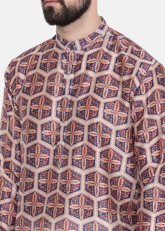 Silk Chanderi Printed Kurta Set