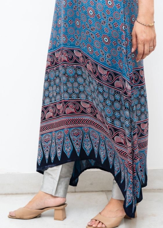 Blue Printed Deepam Mashru silk Dress