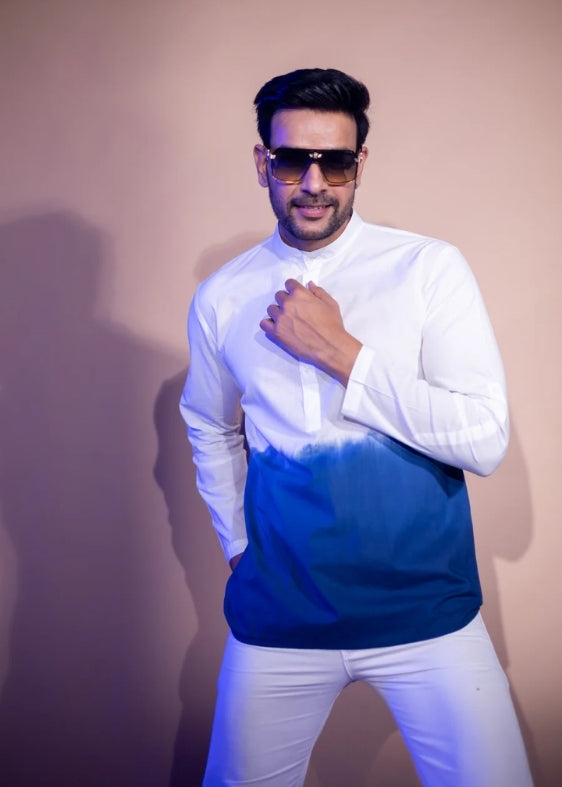 Cotton Ombre Kurta- Navy Blue