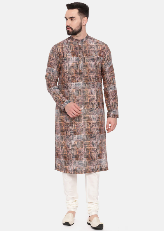 Red Printed Muslin Kurta Set