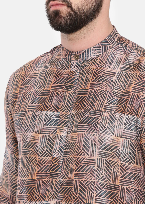 Red Printed Muslin Kurta Set