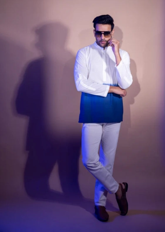Cotton Ombre Kurta- Navy Blue