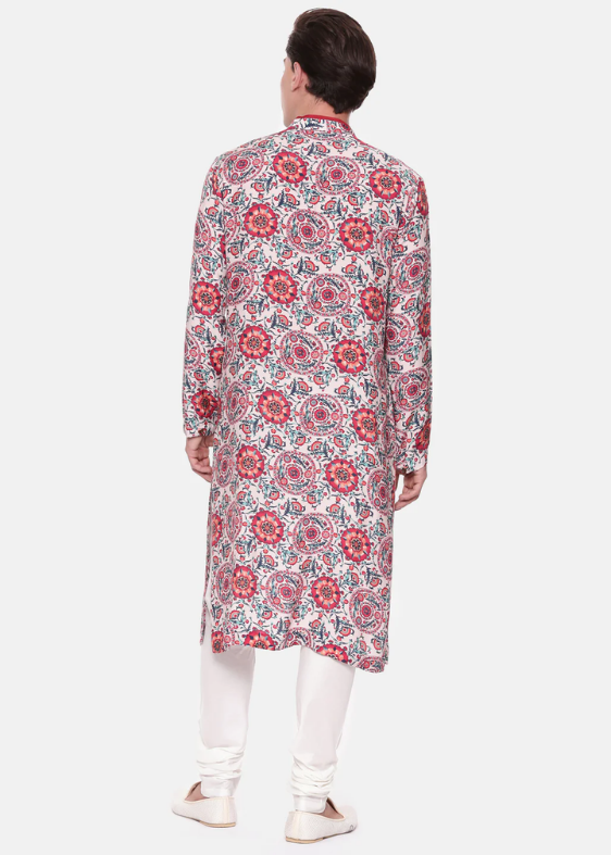 Red Blue Digital Muslin Kurta Set