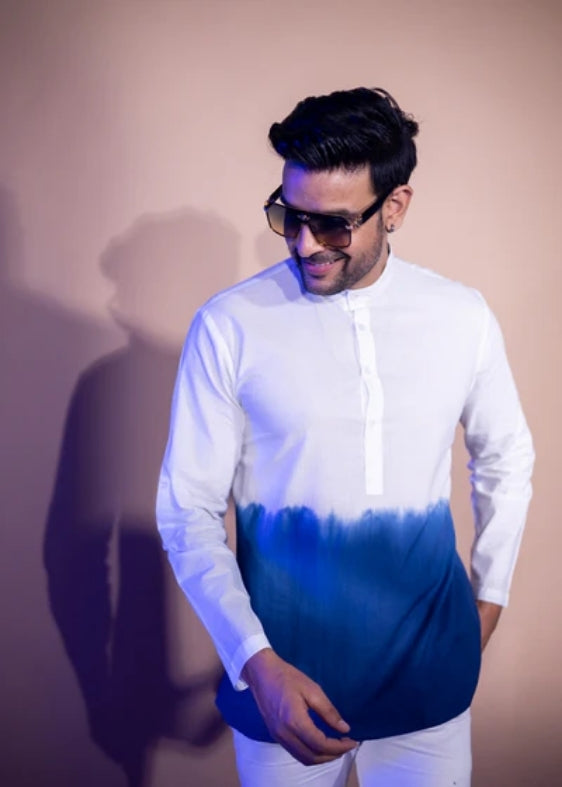 Cotton Ombre Kurta- Navy Blue