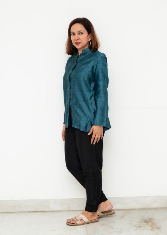 Blue tussar Jacket