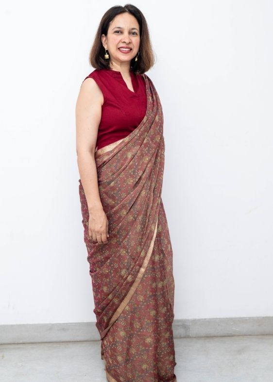 Maroon Tissue Printed Silk Georgette Saree