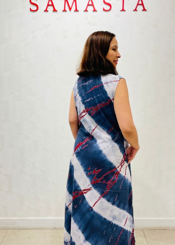 Blue and white bali maxi cotton dress