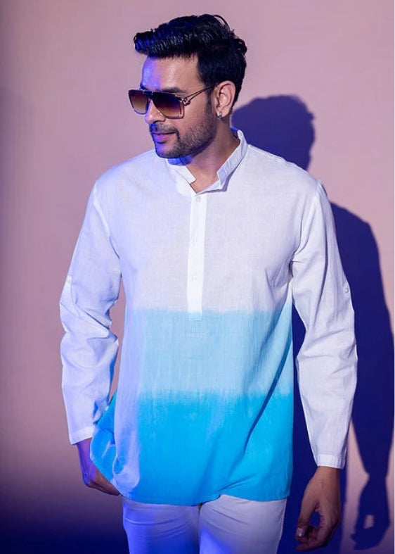 Cotton Ombre Kurta- Tourquoise