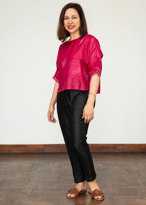 Pink Shibori Tussar Silk Blouse
