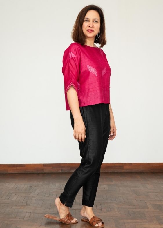 Pink Shibori Tussar Silk Blouse