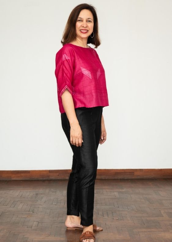 Pink Shibori Tussar Silk Blouse