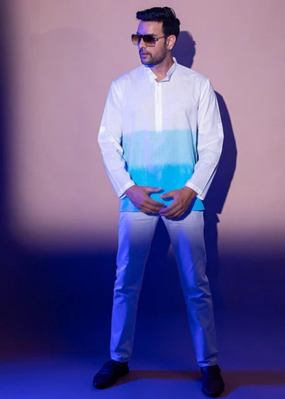 Cotton Ombre Kurta- Tourquoise