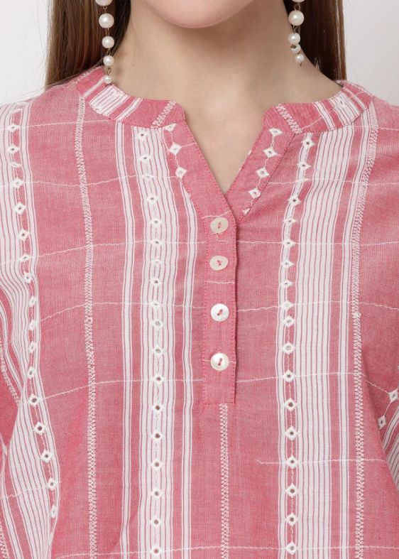 Red Stripes Embroidery Top- SS 2432