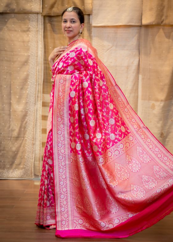 Pink Bensilk Banarasi Saree