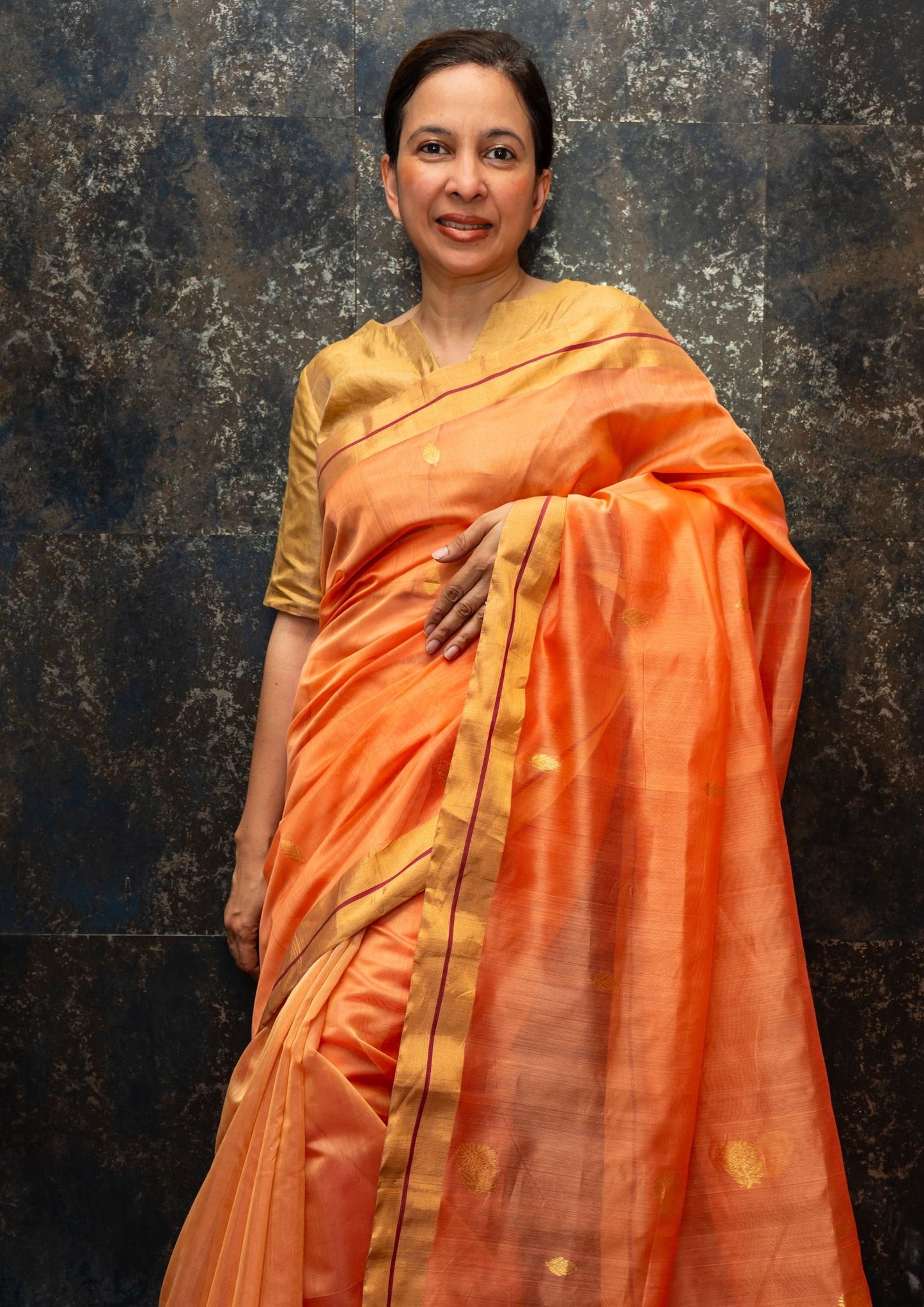 Peach Chanderi Silk Cotton Saree