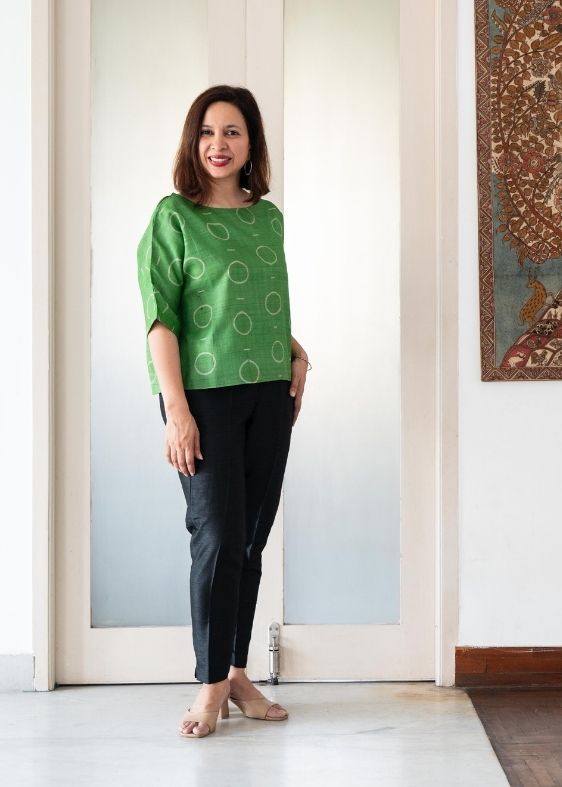 Green Shibori Tussar Silk Blouse