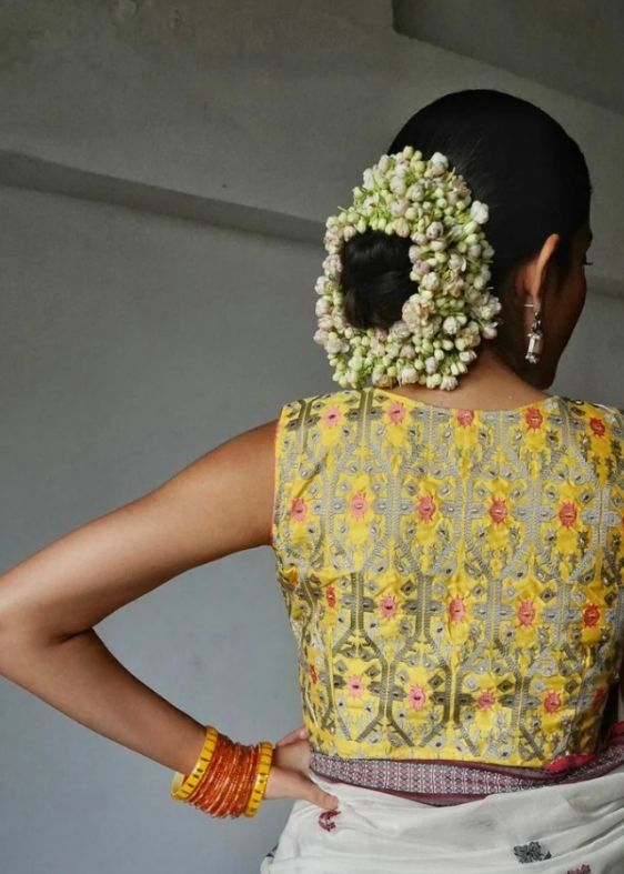 Lemon yellow daalim phool blouse