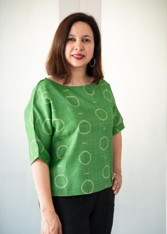 Green Shibori Tussar Silk Blouse