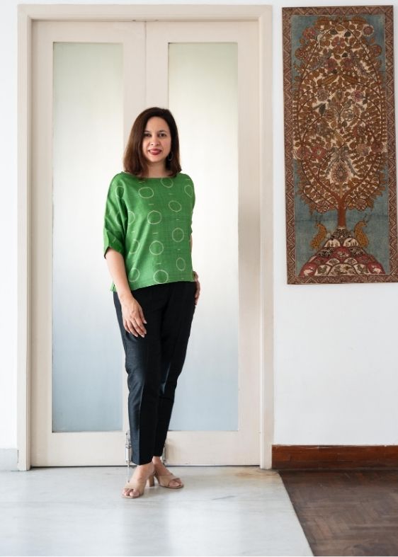 Green Shibori Tussar Silk Blouse