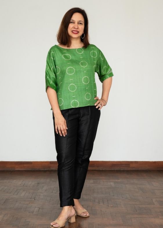 Green Shibori Tussar Silk Blouse