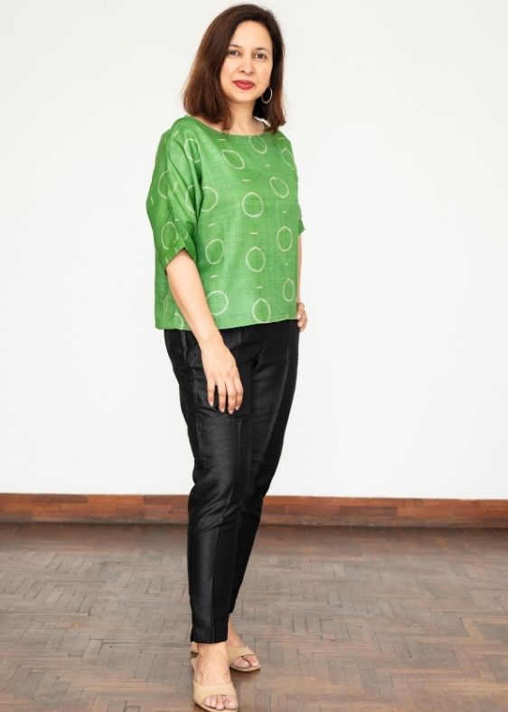 Green Shibori Tussar Silk Blouse
