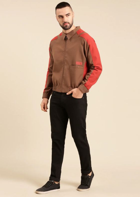 Brown Red Cotton Bomber Jacket - MMBJ022