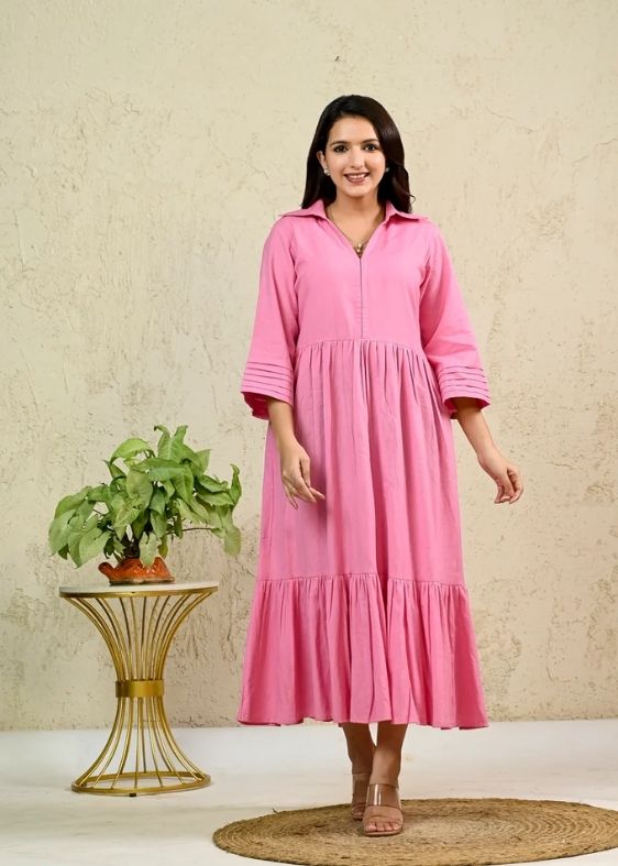 Pink Cotton Flex Tier Dress