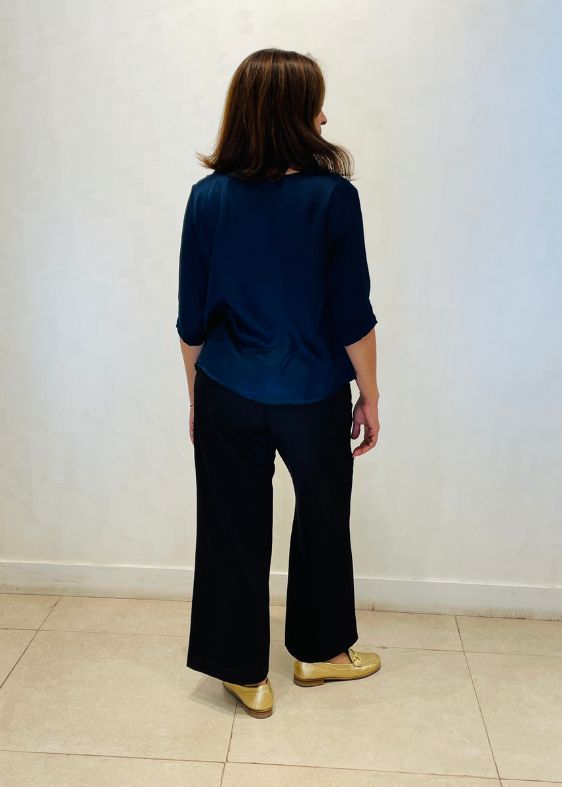 Blue Round Neck Modal Silk blouse