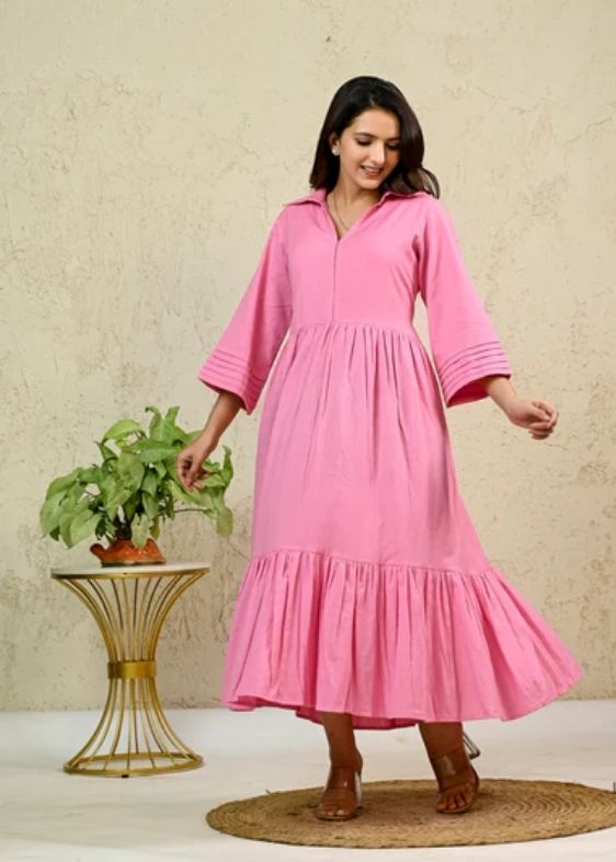 Pink Cotton Flex Tier Dress