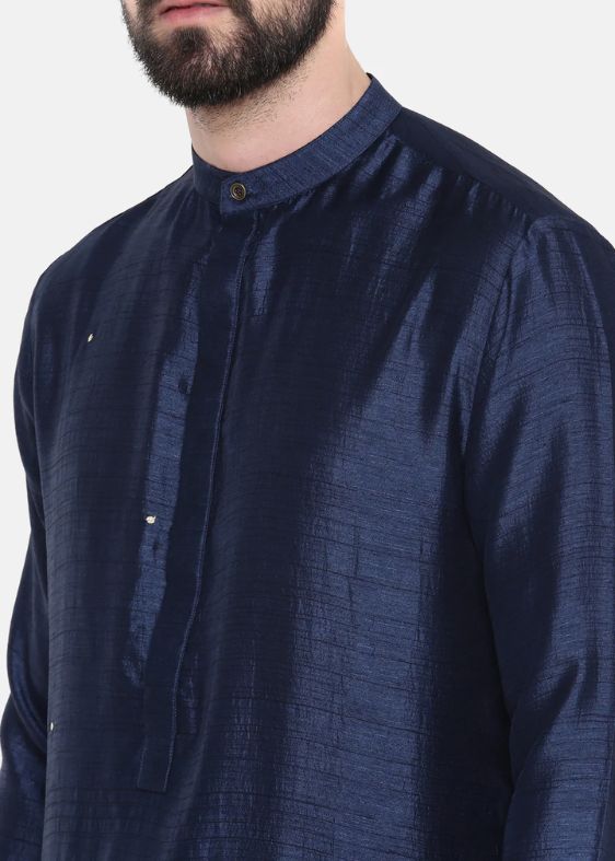 Blue Silk Mukesh Kurta Set