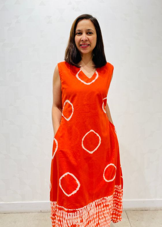 Rust tie and dye ethnic dress
