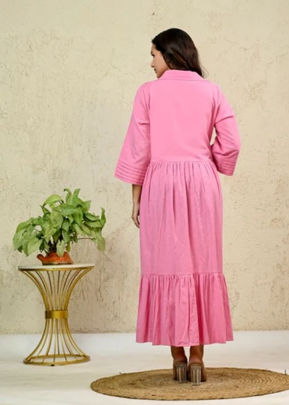Pink Cotton Flex Tier Dress