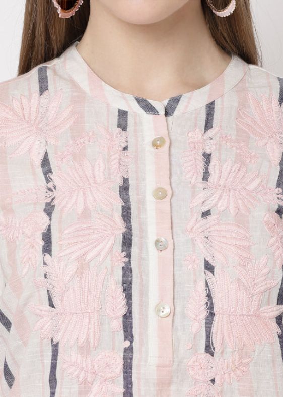 Pink Stripes Embroidery Top SS 2355