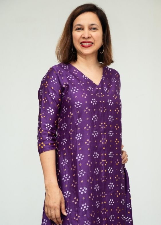 Purple Bandhini V Neck Silk Dress