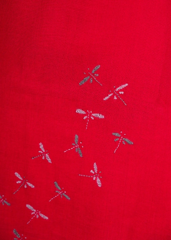 Pink Dragonfly Embroidery Cotton Dress