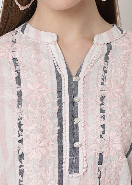 Pink Stripes Embroidery Top SS 2356