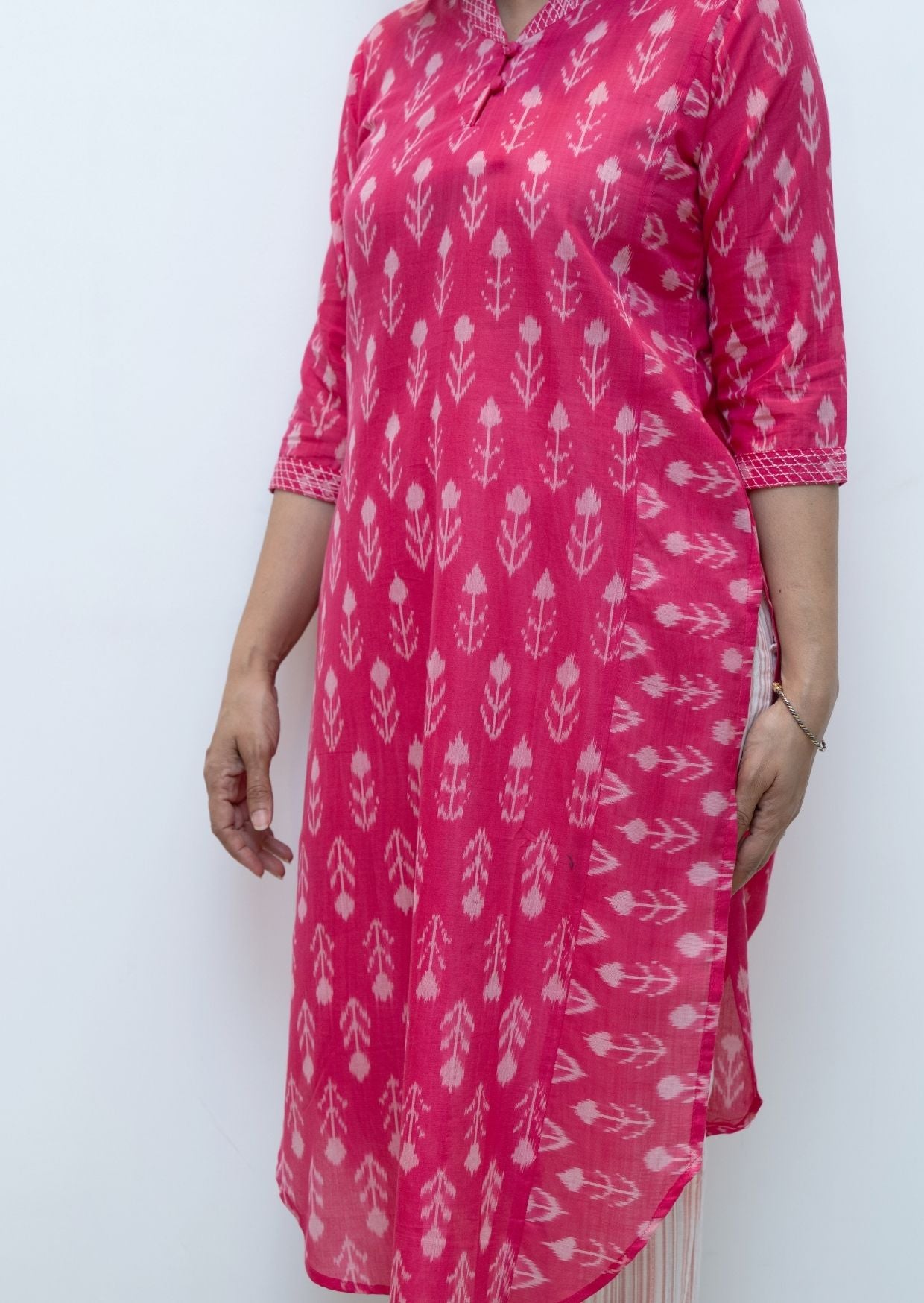 Pink Leah Superfine Silk Cotton Ikkat Kurta